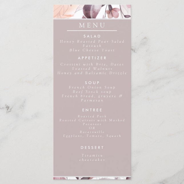 Floral Birds Purple and white nature  Menu (Front)