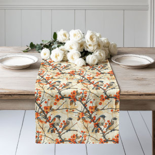 Floral Birds Table Runner Cozy Fall Dining Accent