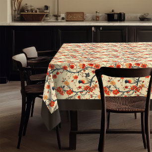 Floral Birds Tablecloth Cosy Fall Dining Accent