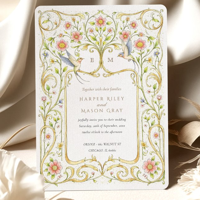Floral & Birds Victorian Garden Wedding Invitation (Creator Uploaded)