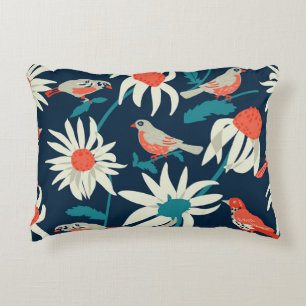 Floral Birds: Vintage Seamless Design. Decorative Cushion