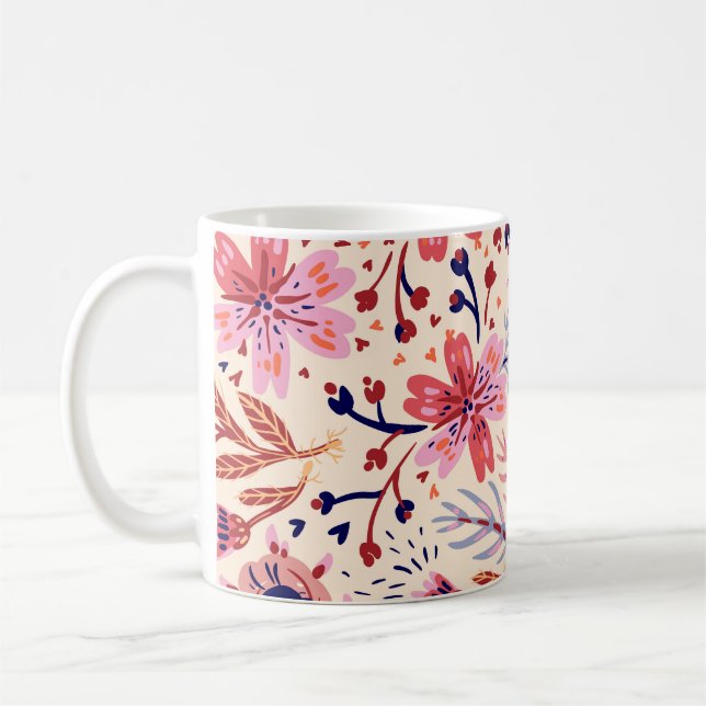 Floral, birds, vintage seamless pattern. coffee mug (Left)