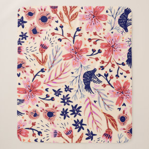 Floral, birds, vintage seamless pattern. sherpa blanket