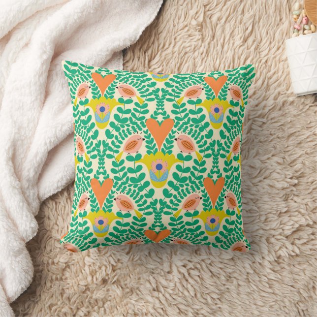 Floral birds with hearts cushion (Blanket)