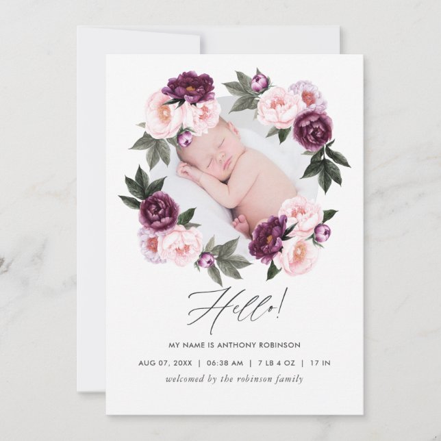 Floral Birth Announcement Photo Card (Front)