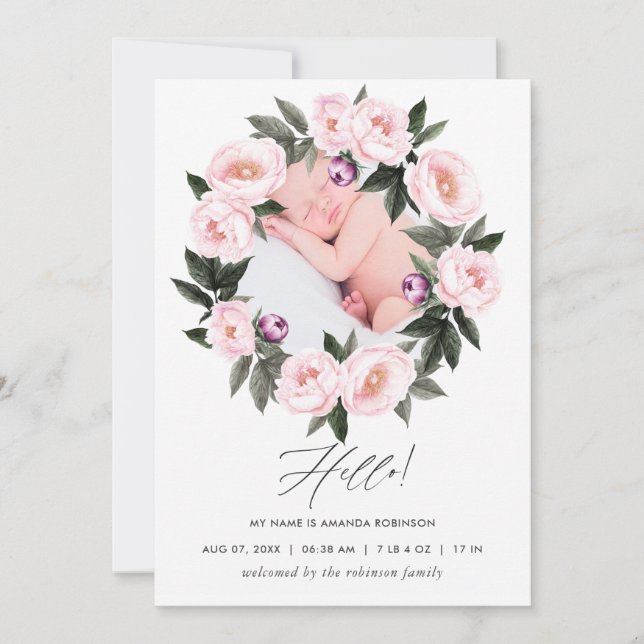 Floral Birth Announcement Photo Card (Front)