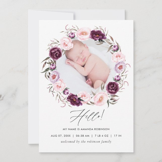 Floral Birth Announcement Photo Card (Front)