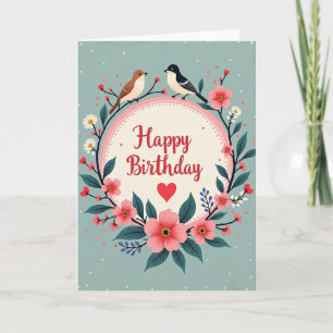Floral Birthday Birds Card