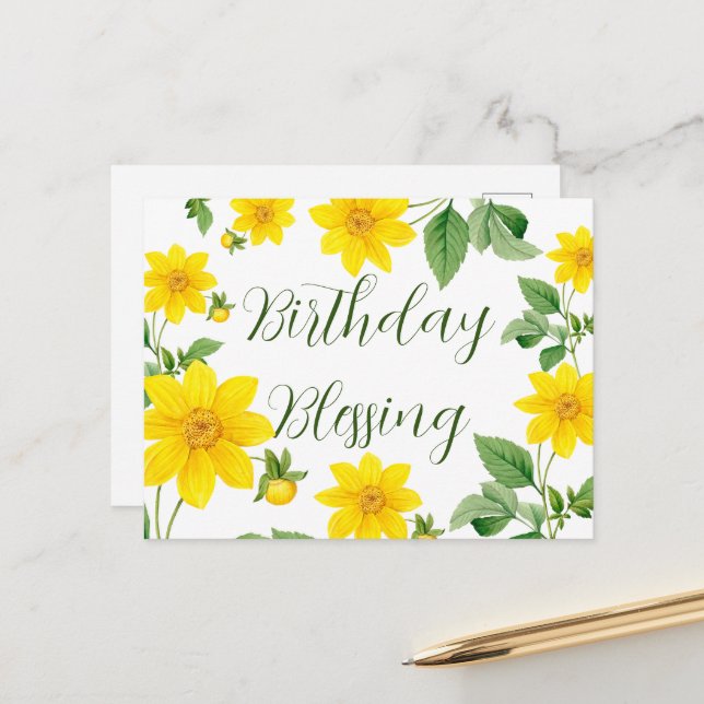Floral Birthday Blessing Postcard (Front/Back In Situ)
