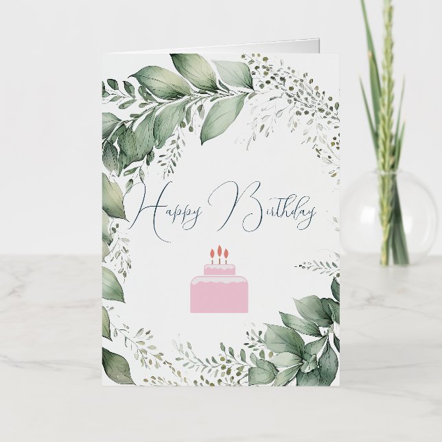 Floral Birthday Brushed Blue Watercolor Card (Front)