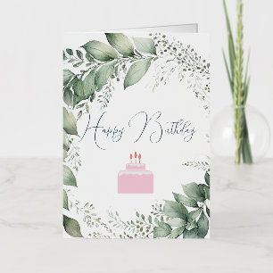 Floral Birthday Brushed Blue Watercolor Card
