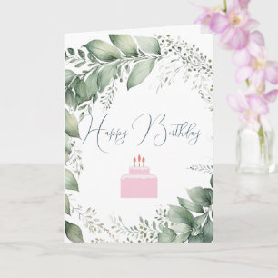 Floral Birthday Brushed Blue Watercolor Card