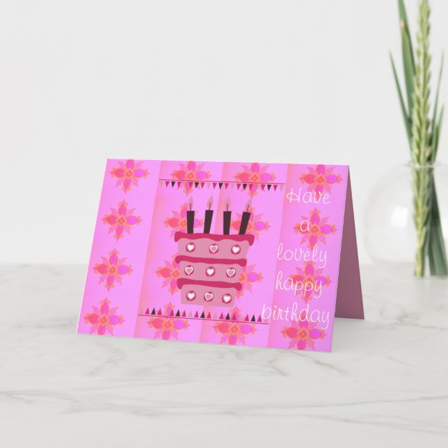 Floral Birthday Cake for Her/Girls Art Print Card (Front)