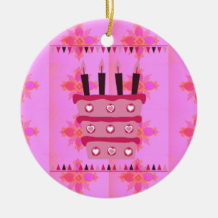 Floral Birthday Cake for Her/Girls Art Print Ceramic Tree Decoration