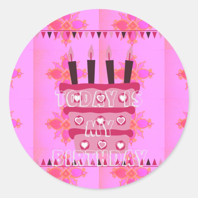 Floral Birthday Cake for Her/Girls Art Print Classic Round Sticker (Front)