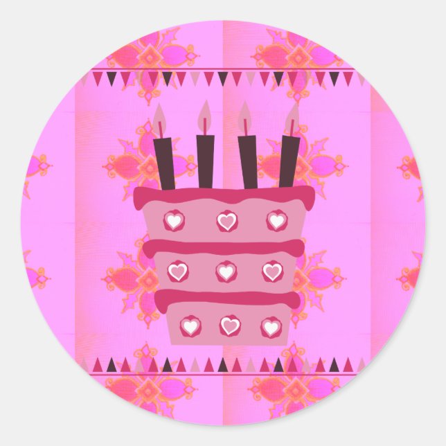 Floral Birthday Cake for Her/Girls Art Print Classic Round Sticker (Front)