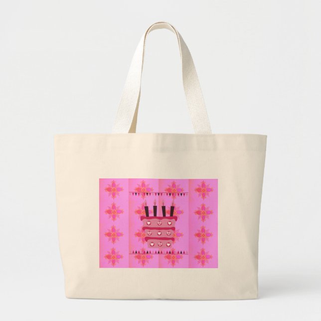 Floral Birthday Cake for Her/Girls Art Print Large Tote Bag (Front)
