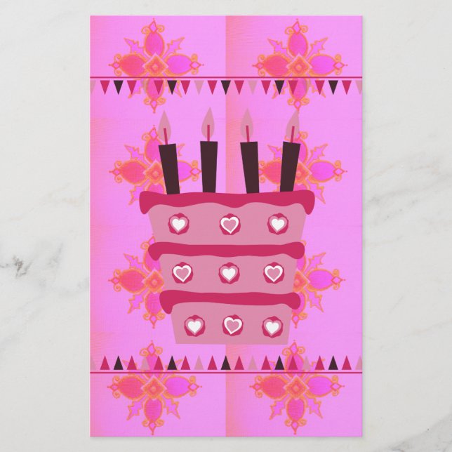 Floral Birthday Cake for Her/Girls Art Print Stationery (Front)