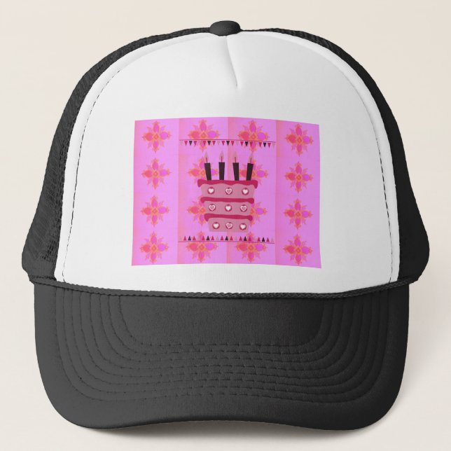 Floral Birthday Cake for Her/Girls Art Print Trucker Hat (Front)