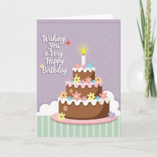 Floral Birthday Cake Wishes Card