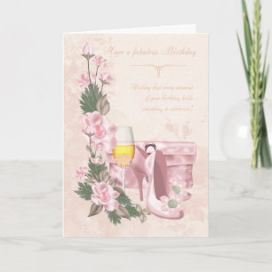 Floral Birthday Card With Shoes, Purse and Wine