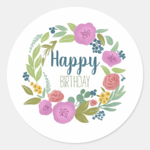Floral Birthday Classic Round Sticker