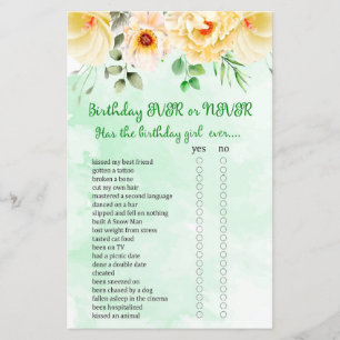 Floral Birthday Ever or Never Game