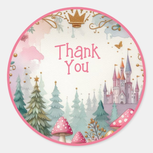 Floral Birthday Fairy Birthday Pink Princess Party Classic Round Sticker (Front)