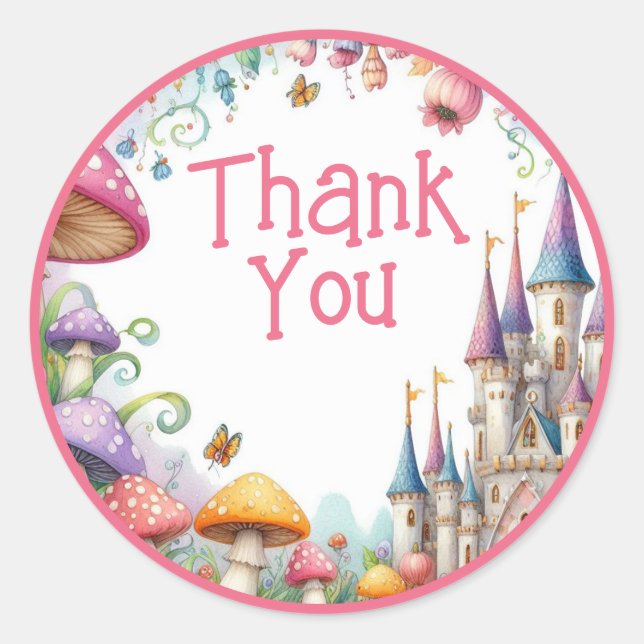 Floral Birthday Fairy Birthday Pink Princess Party Classic Round Sticker (Front)