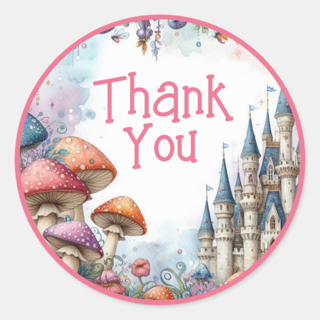 Floral Birthday Fairy Birthday Pink Princess Party Classic Round Sticker (Front)