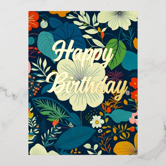 Floral Birthday  Foil Holiday Postcard (Front)