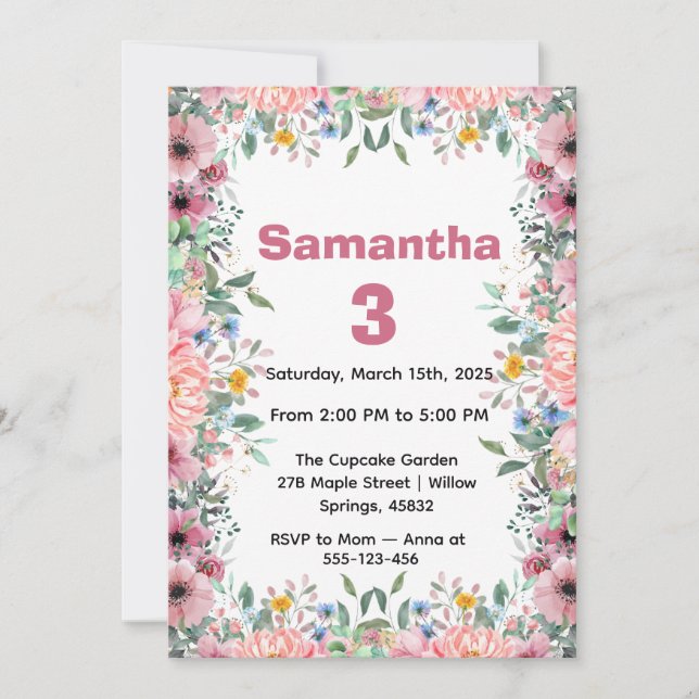 Floral Birthday Invitation, Wildflowers Birthday  Invitation (Front)
