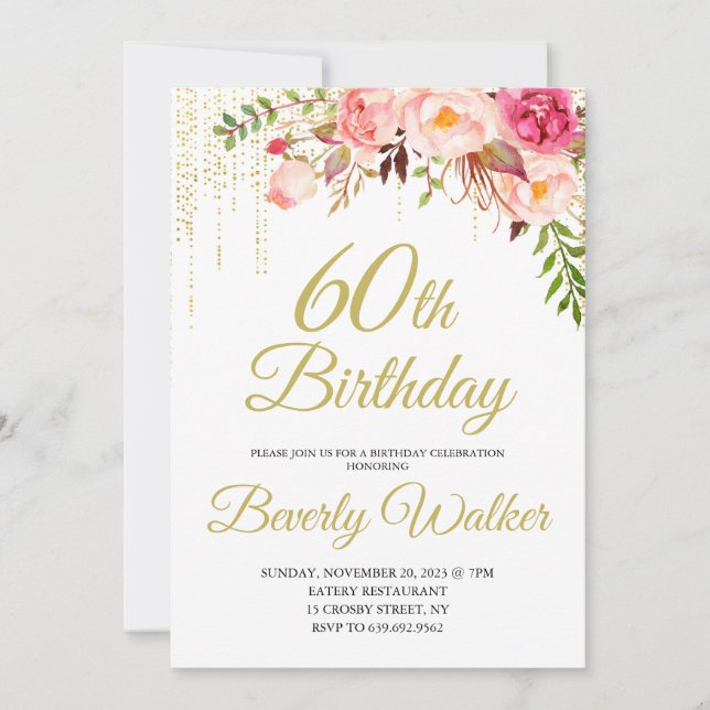 Floral Birthday Party 60th Birthday Invitation (Front)