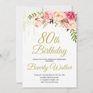 Floral Birthday Party 80th Birthday Invitation
