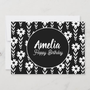 Floral Birthday Party Black White  Colouring  Holiday Card