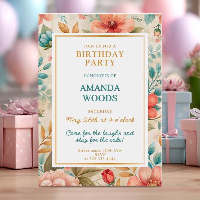 Floral birthday party celebration design invitation (Creator Uploaded)