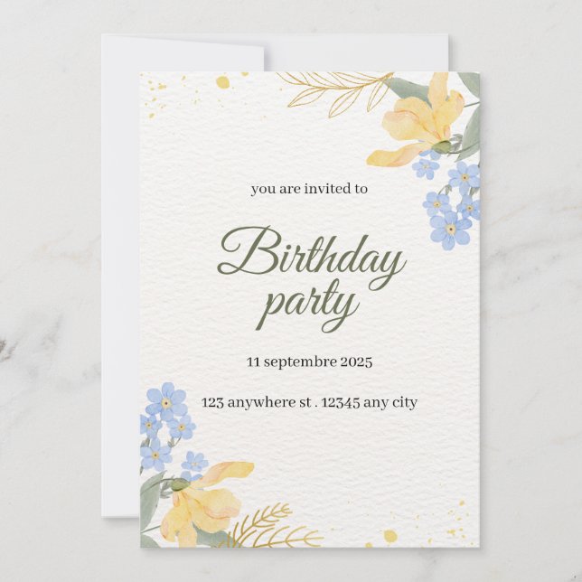 Floral birthday party invitation  (Front)