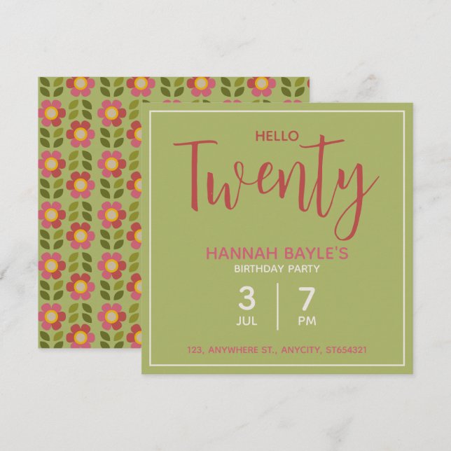 Floral Birthday Party Invitation | Custom Card (Front/Back)