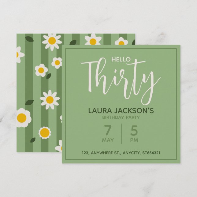 Floral Birthday Party Invitation | Custom Card (Front/Back)