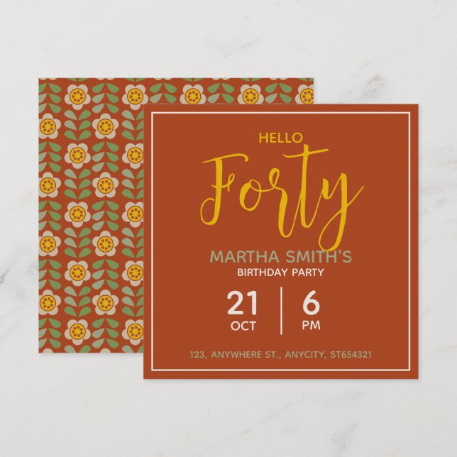 Floral Birthday Party Invitation | Custom Card (Front/Back)