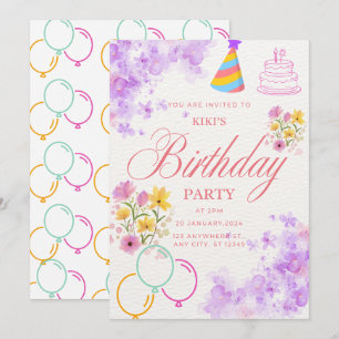Floral Birthday Party Invitation Elegant & Color