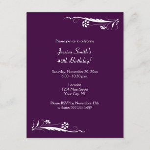 Floral Birthday Party Invitations in Dark Purple