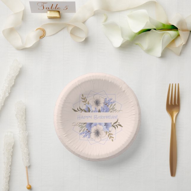 Floral Birthday Peach Violet Five Petal Wild Rose Paper Plate (Wedding)