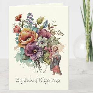 Floral Birthday Religious Jesus Christian Thank You Card