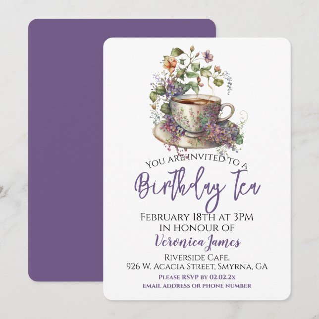 Floral Birthday Tea Party Invitation (Front/Back)