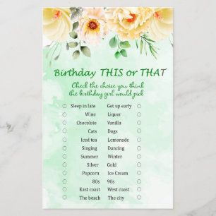 Floral Birthday This or That Game