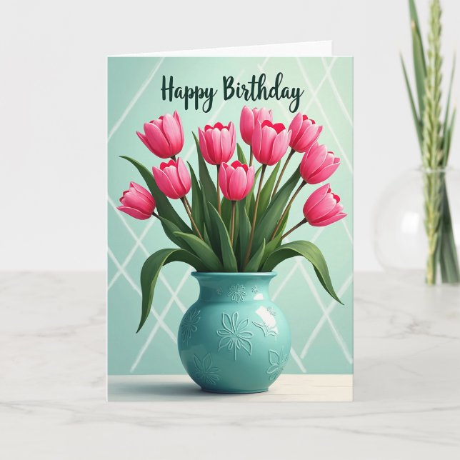 Floral Birthday Tulips Card (Front)