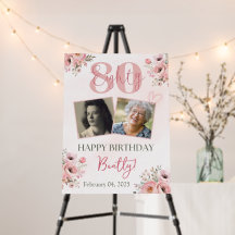 Floral Birthday Welcome Sign, 80th Birthday Poster