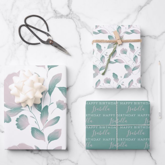 Floral Birthday Wrapping Paper Sheets (Front)