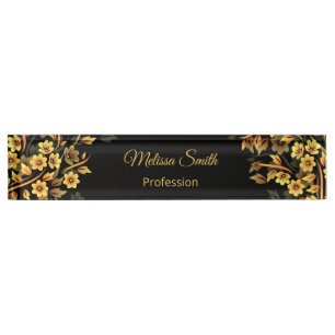 Floral Black And Gold Nameplate